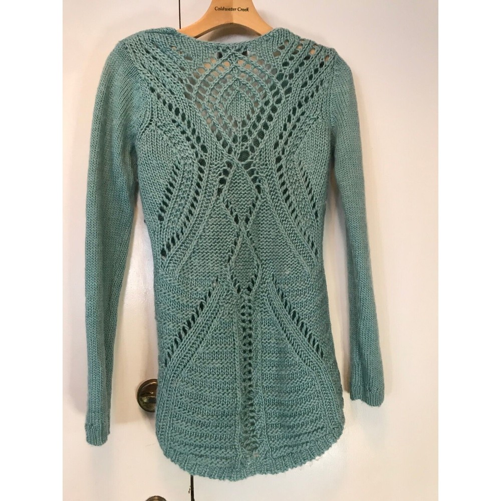 Fenn Wright Manson Green Open Mixed Knit Long Sleeve High-Low Tunic Sweater S